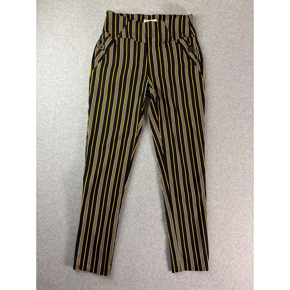 EST 1946 Contemporary Striped Slim Leg Pants Black Yellow White Size 2
